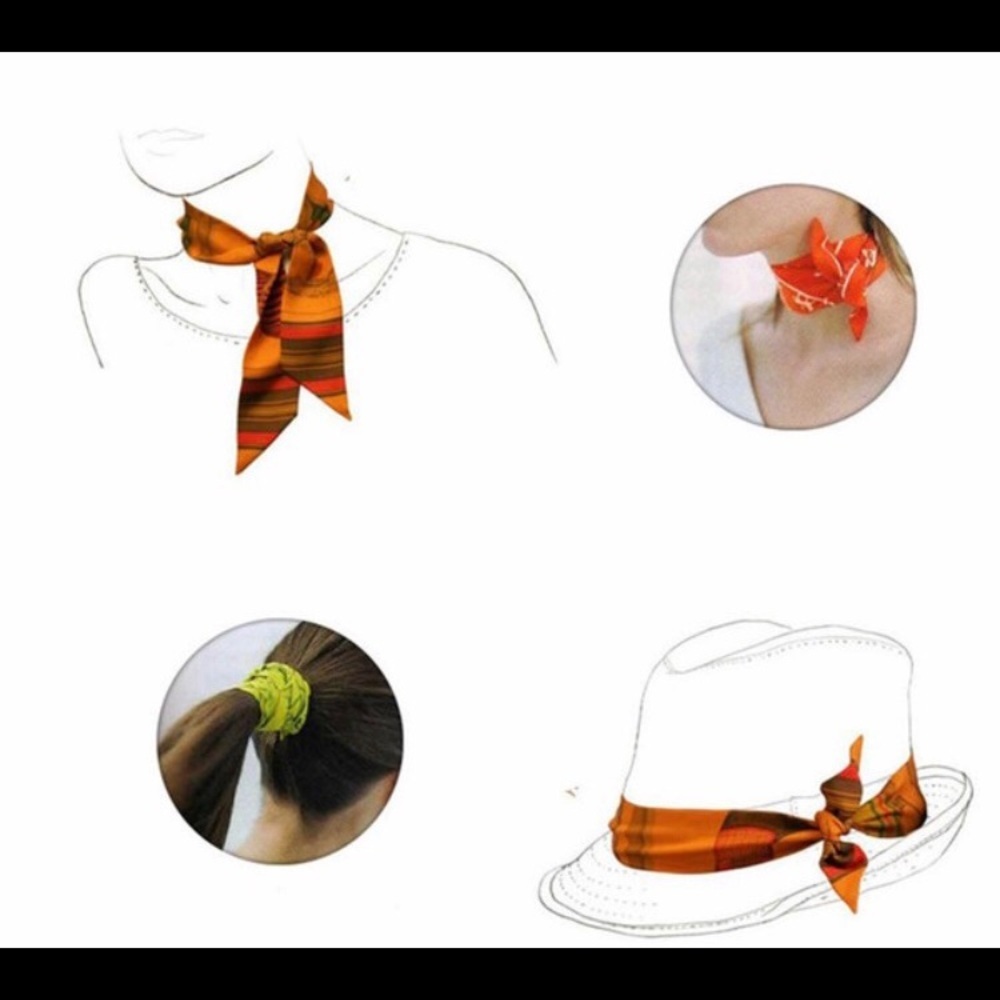 Twilly Silk Handbag Headband Neck Tie Scarf (1) Cream - Picture 6 of 6